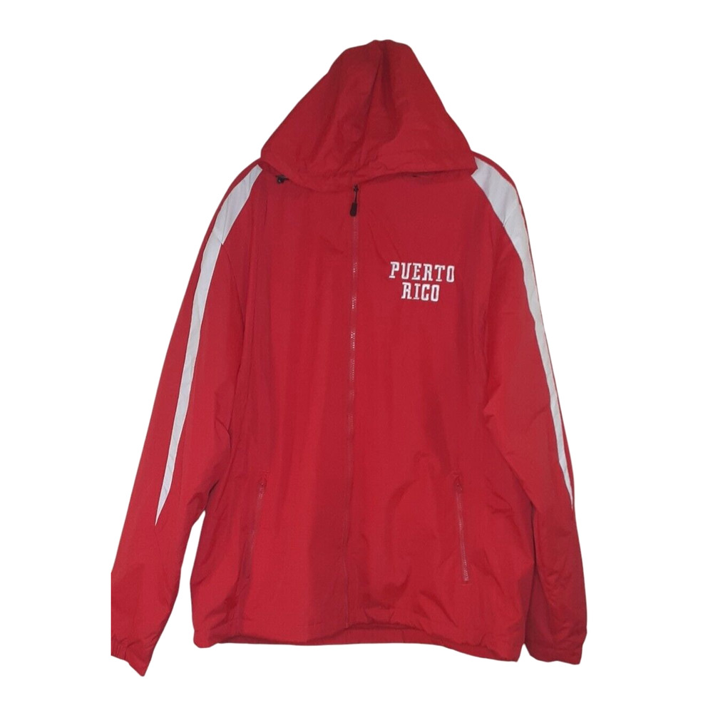 Sport-Tek Puerto Rico Mens Large‎ Hooded Jacket Red White Full Zip Polyester